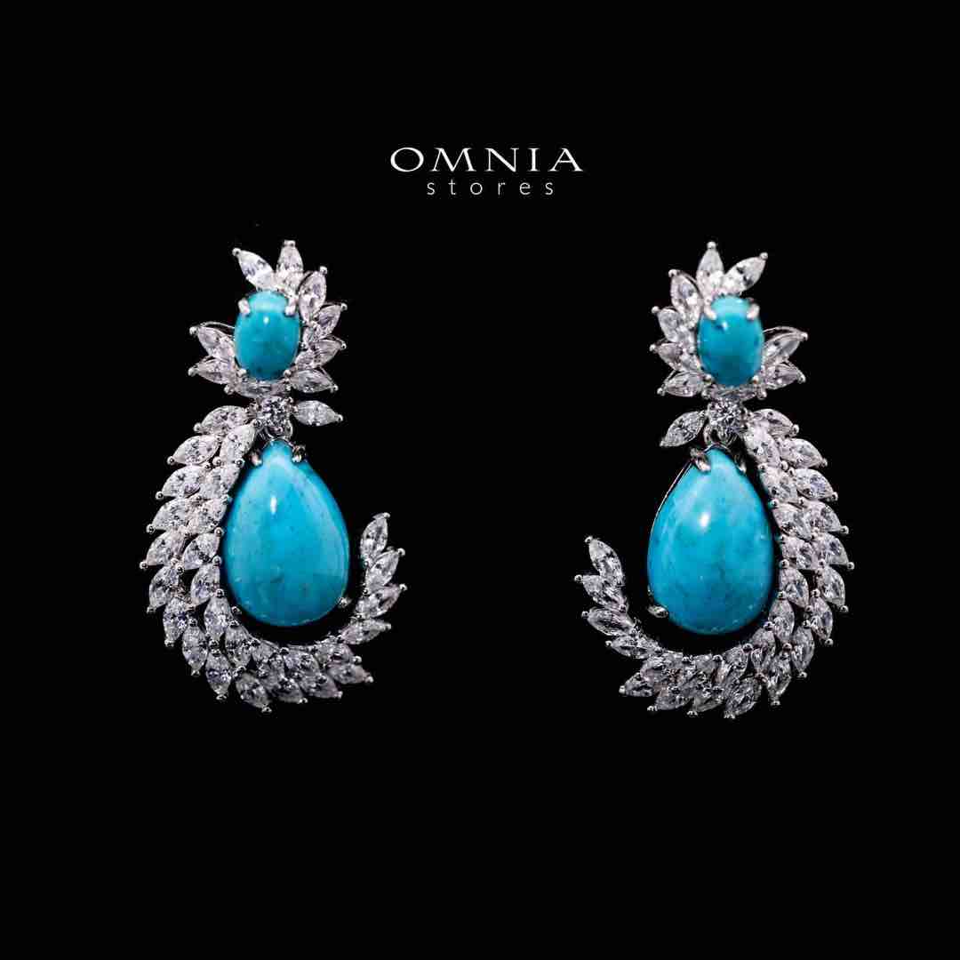 Omnia Jenna Sky Blue and White Silver Drop Earrings in 925 Silver High Quality Simulated Diamond Stones