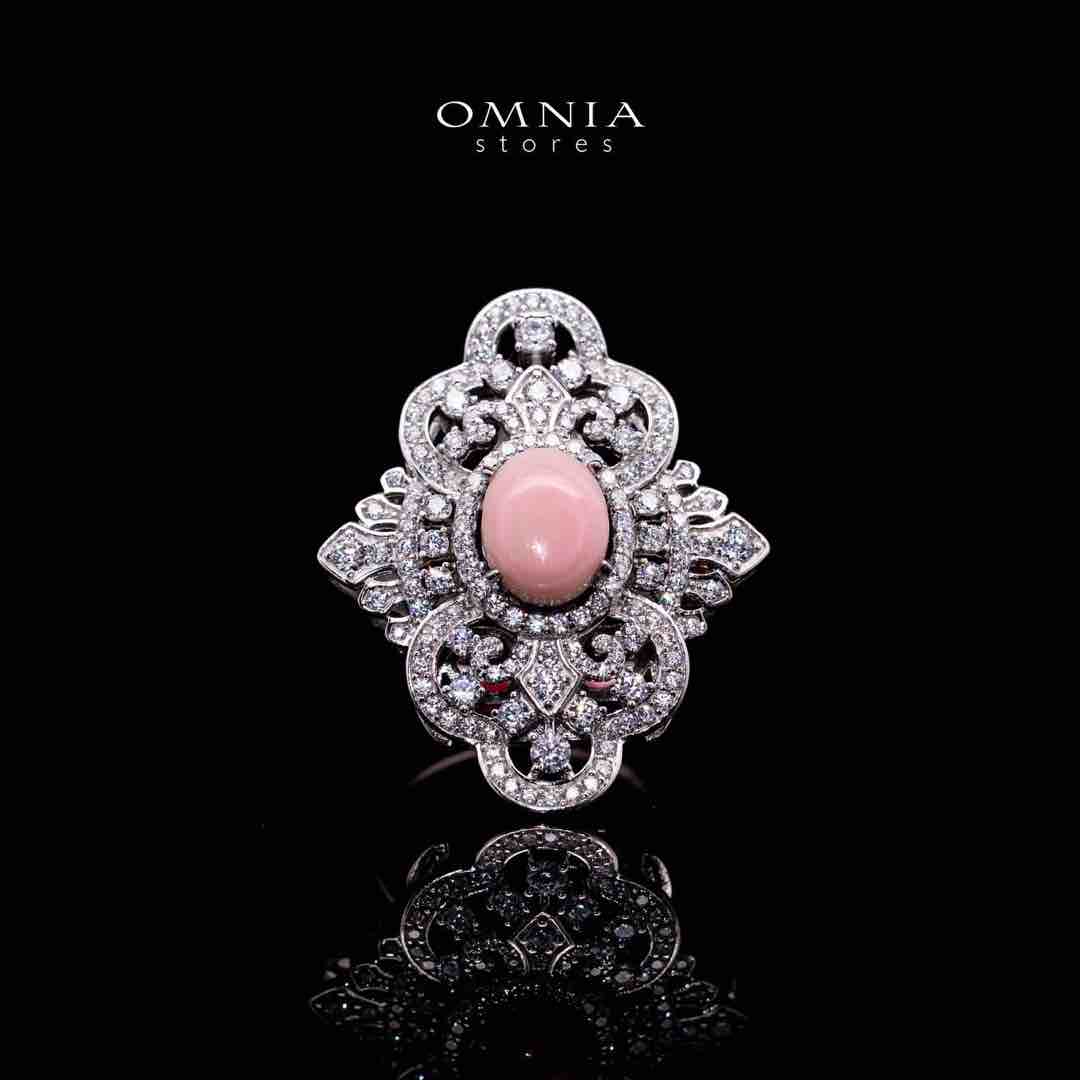 Omnia Bayan Pink Coral Silver Ring in 925 Silver with High Quality Simulated Diamonds - OMNIASTORES UAE