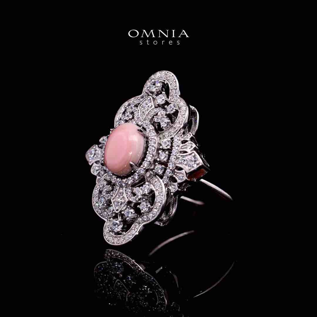 Omnia Bayan Pink Coral Silver Ring in 925 Silver with High Quality Simulated Diamonds - OMNIASTORES UAE