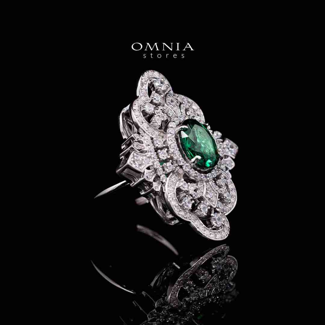 Omnia Bayan Green Silver Ring in 925 Silver with High Quality White Simulated Diamonds - OMNIASTORES UAE