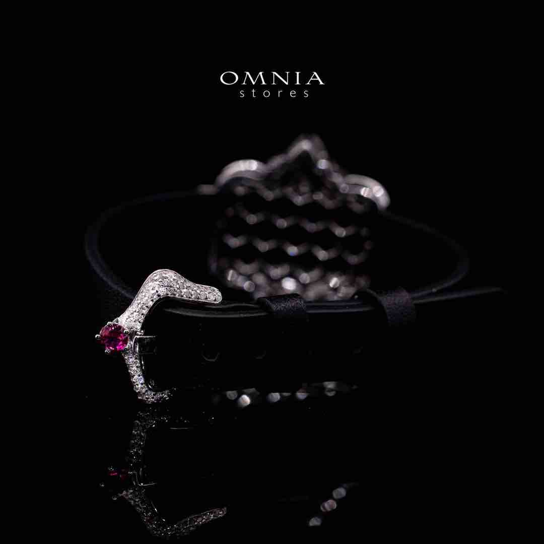 Omnia Bayan Pink Coral Leather Strap Bracelet in 925 Silver with High Quality Simulated Diamonds - OMNIASTORES UAE