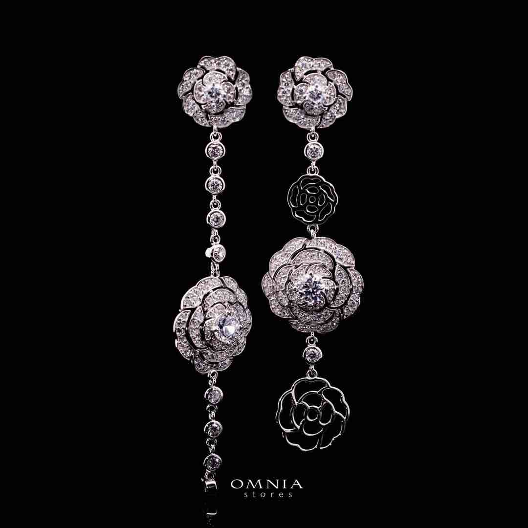 Omnia Rose White Drop Earrings in 925 Silver with High Quality Simulated Diamonds - OMNIASTORES UAE