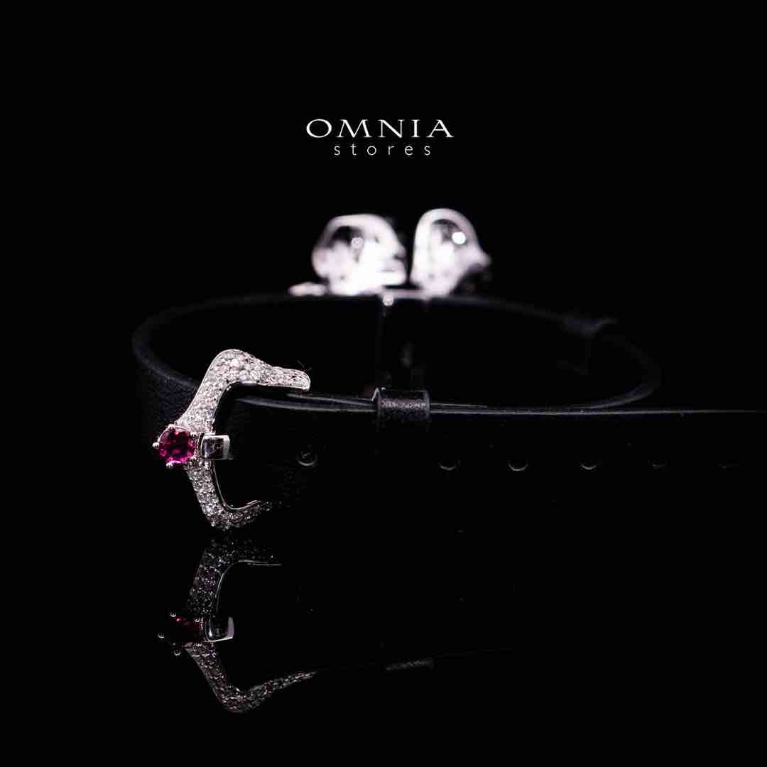 Omnia Yasmine Purple Flower Leather Strap Bracelet in 92.5 Silver with High Quality Simulated Diamonds - OMNIASTORES UAE