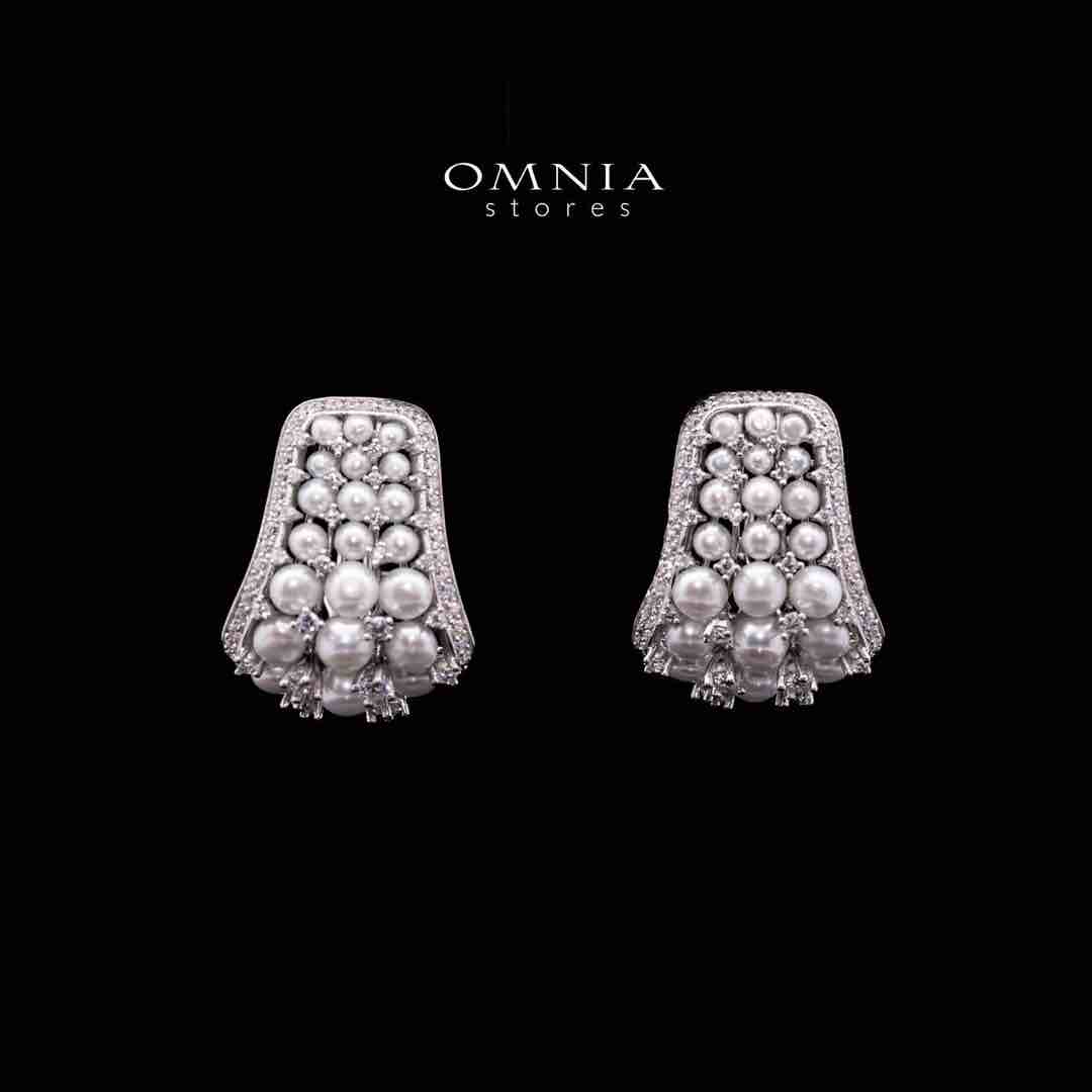 Omnia Nour White Fresh Water Pearl Silver Clip Earrings in 925 Silver In High Quality Simulated Diamonds - OMNIASTORES UAE