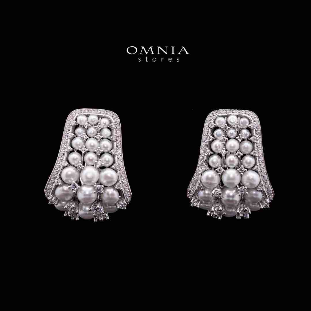 Omnia Nour White Fresh Water Pearl Silver Clip Earrings in 925 Silver In High Quality Simulated Diamonds - OMNIASTORES UAE
