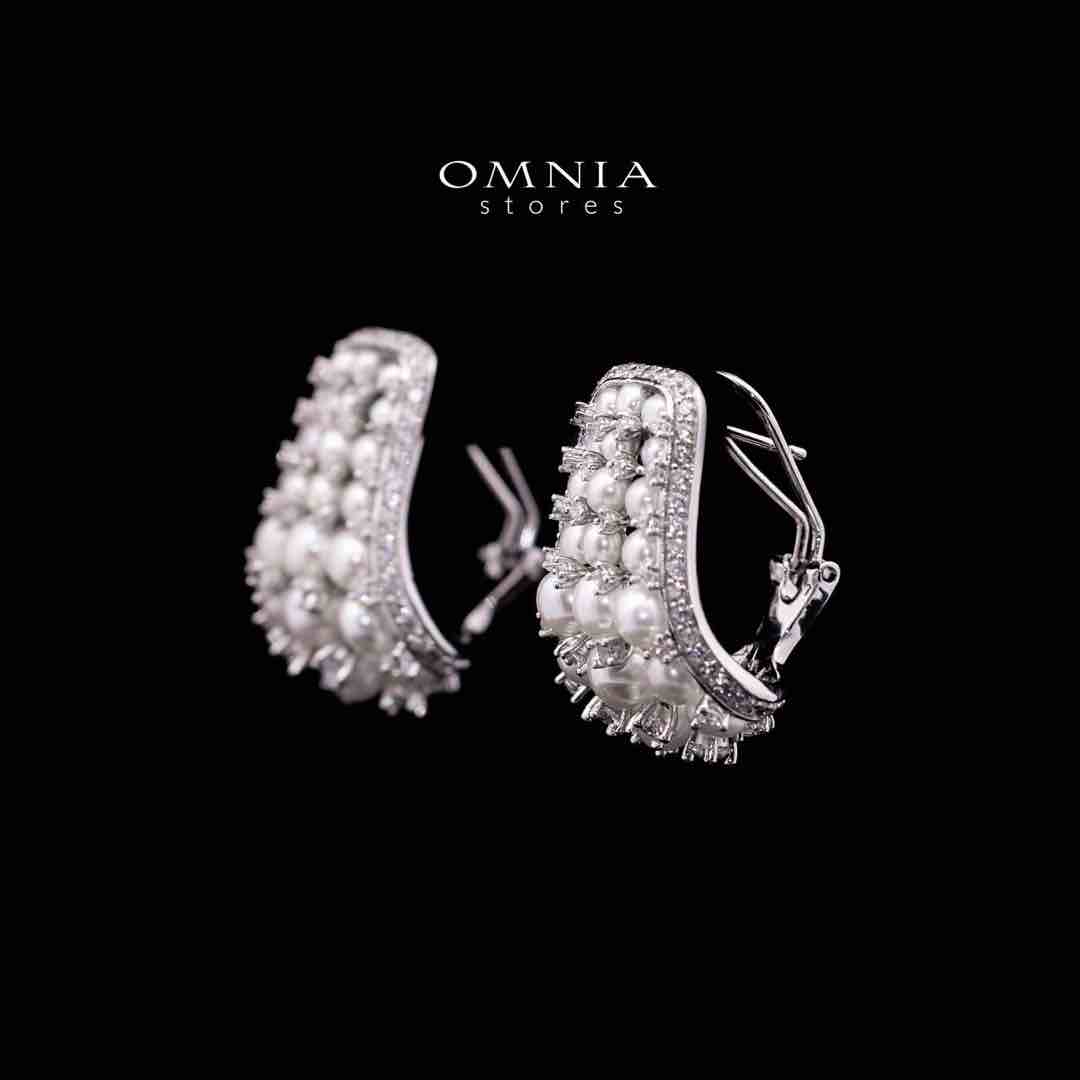 Omnia Nour White Fresh Water Pearl Silver Clip Earrings in 925 Silver In High Quality Simulated Diamonds - OMNIASTORES UAE