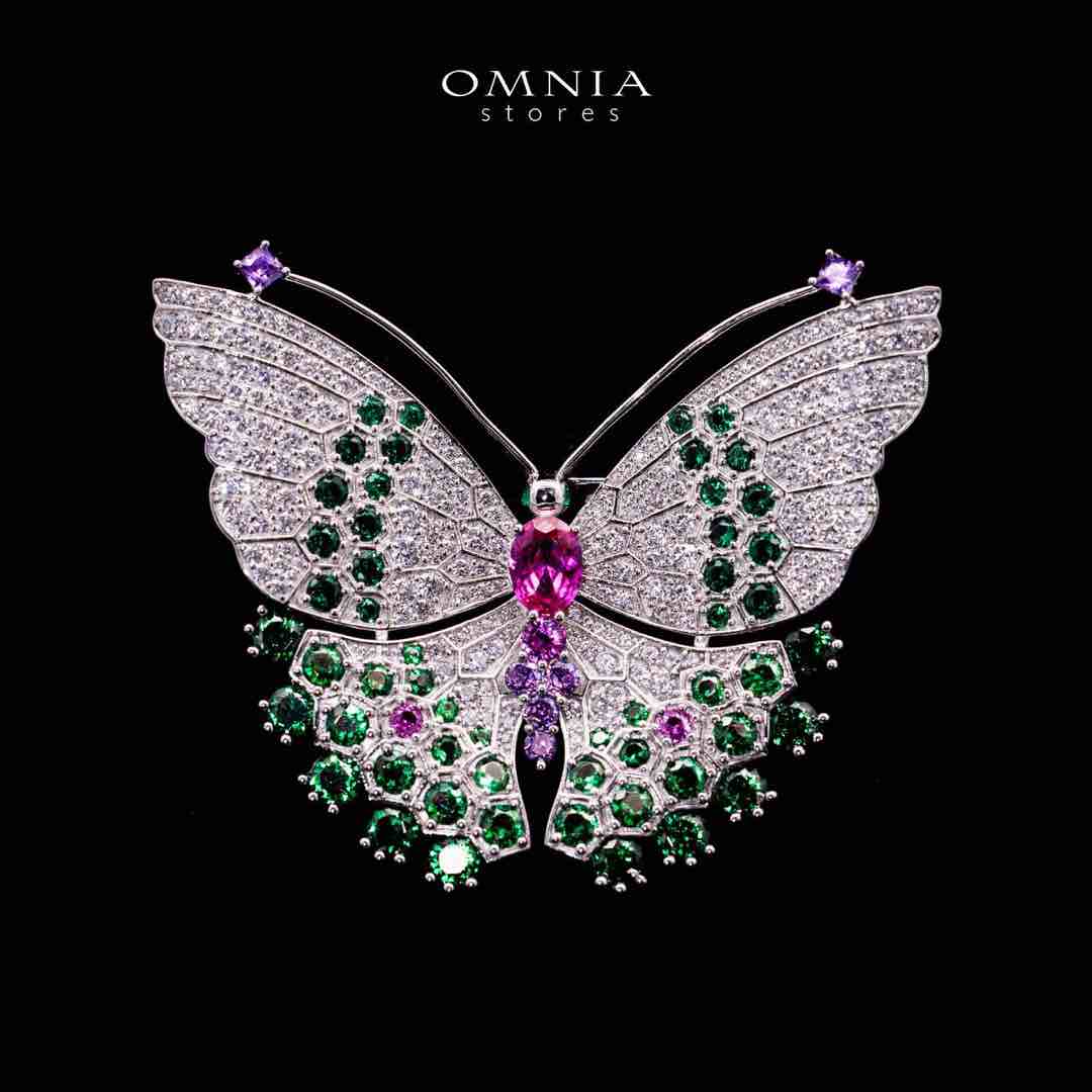Omnia Nafisa Multi Color Butterfly Silver brooch in 925 Silver High Quality Simulated Diamonds Stones - OMNIASTORES UAE