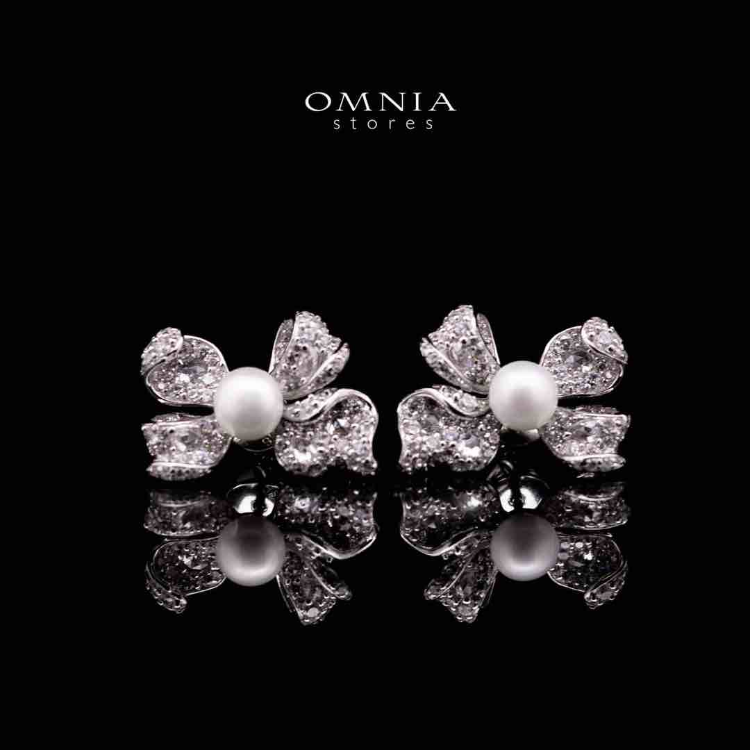 Omnia Pearl Butterfly Earrings in 92.5 Silver with High Quality Simulated Diamonds - OMNIASTORES UAE