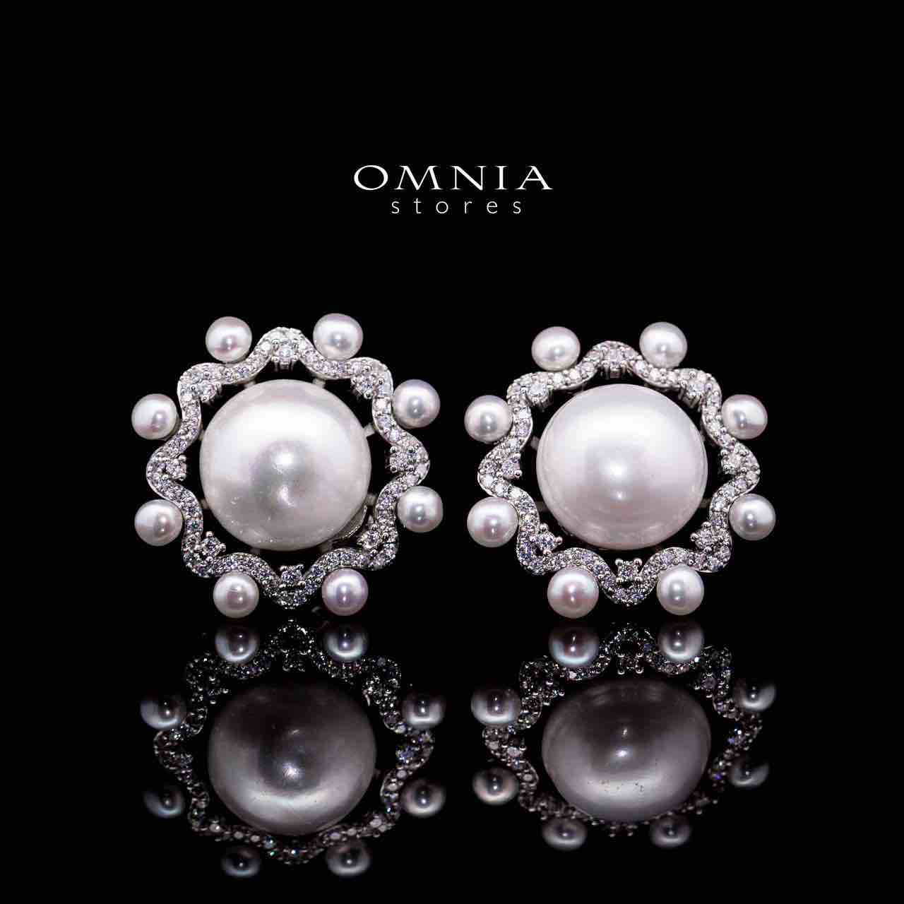 Omnia Aakifah White Fresh Water Pearl Silver Clip Earrings in 925 Silver In High Quality Simulated Diamonds - OMNIASTORES UAE