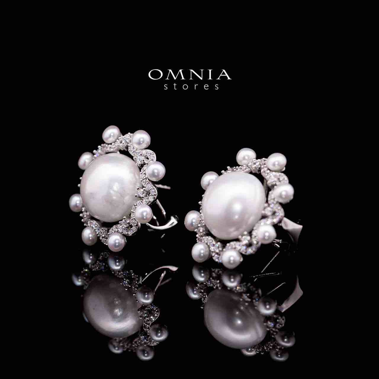 Omnia Aakifah White Fresh Water Pearl Silver Clip Earrings in 925 Silver In High Quality Simulated Diamonds - OMNIASTORES UAE
