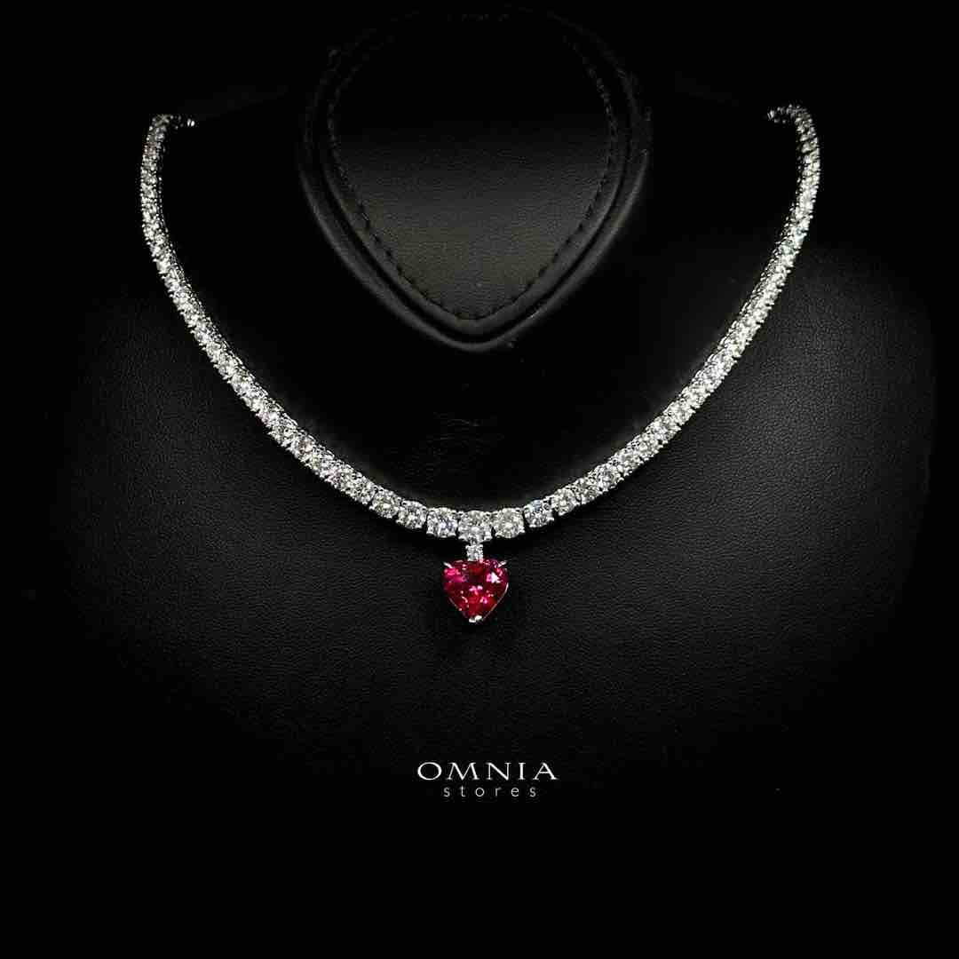 Omnia Zohra White and Red Heart Shape Pendant Necklace In 925 Silver High Quality Certified Lab Crafted Stones - OMNIASTORES UAE