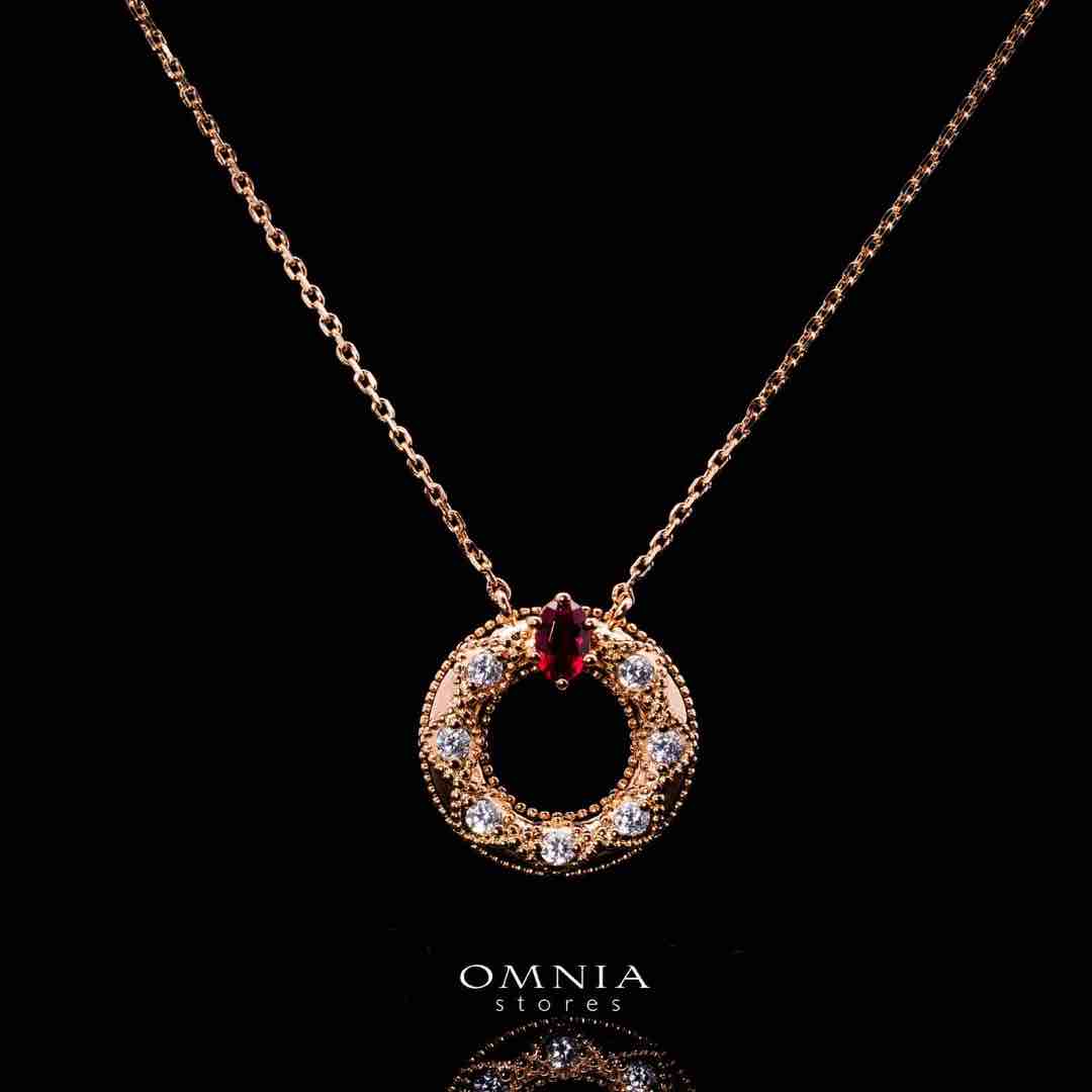 Omnia Suhairah Rose Gold Silver Pendant Necklace In 925 Silver High Quality Certified Red Lab Crafted Stones - OMNIASTORES UAE