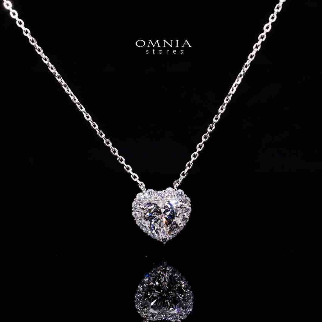 Omnia Mahreen White Heart Pendant Necklace In 925 Silver High Quality Certified Lab Crafted Stones - OMNIASTORES UAE