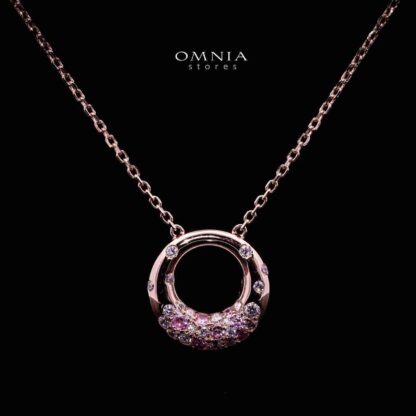 Omnia Asah Rose Gold Peandant Necklace In 925 Silver High Quality Certified Lab Crafted White and Pink Stones