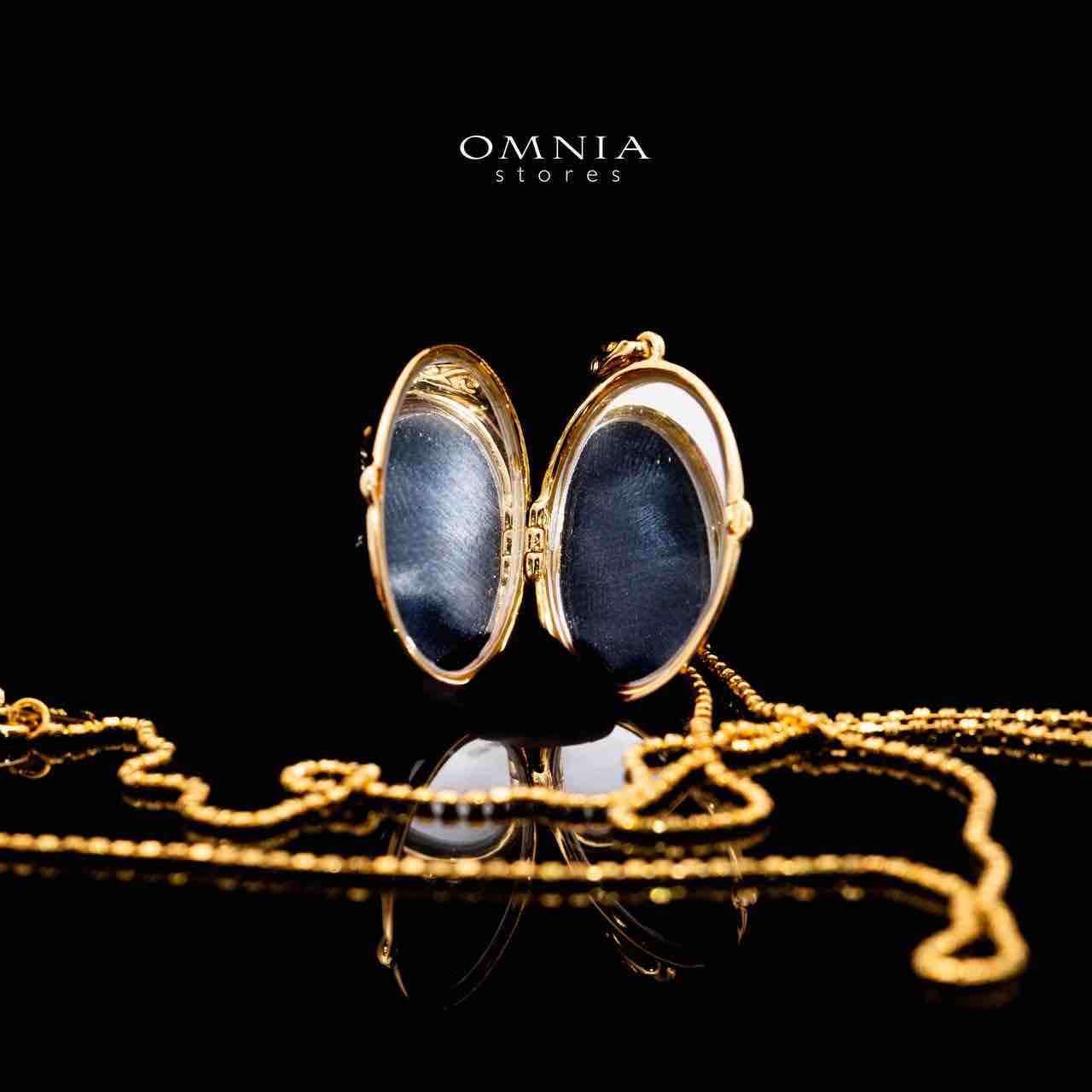 Omnia Firyal Gold Locket Peandant Necklace In 925 Silver High Quality Lab Crafted Blue Stones - OMNIASTORES UAE