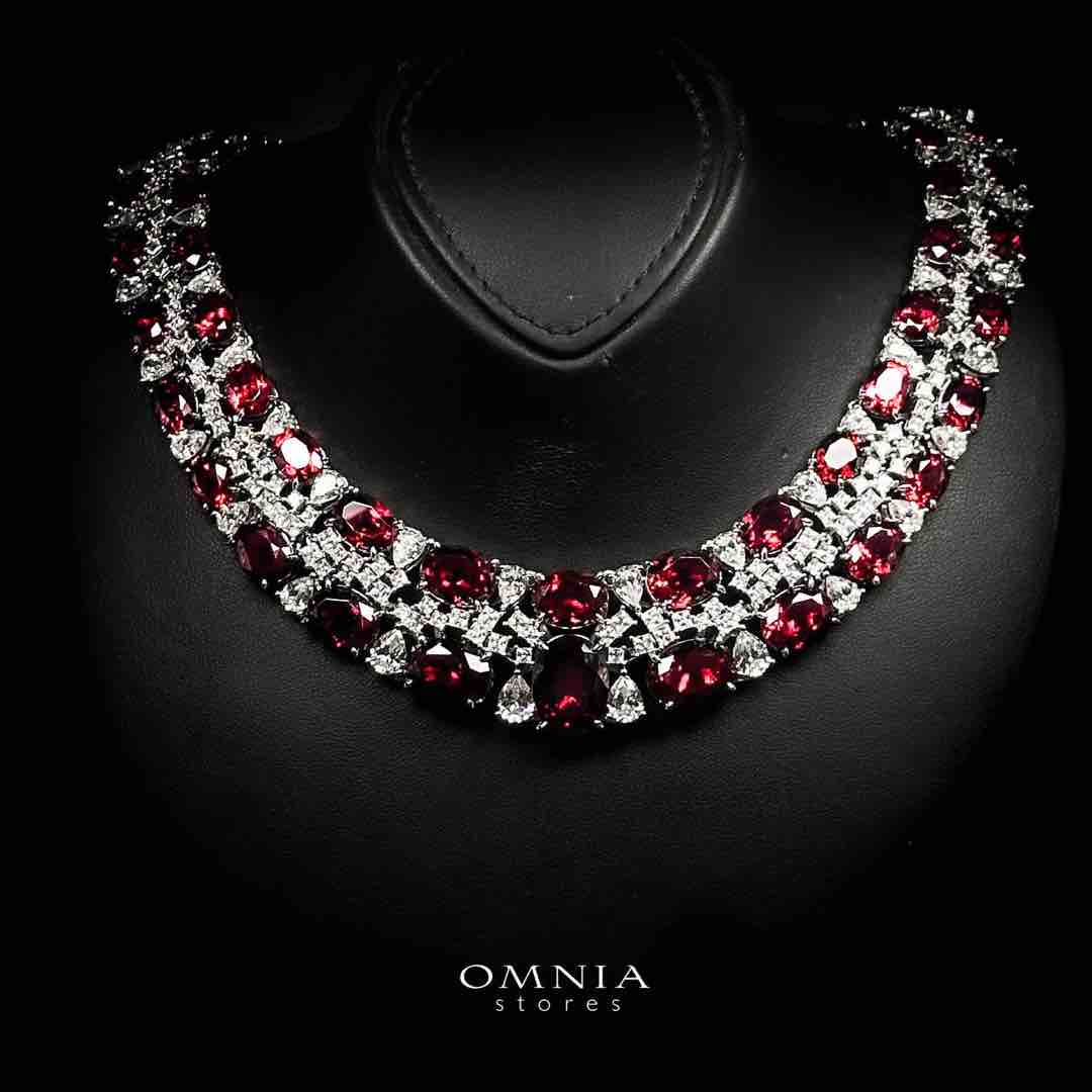 Omnia Maimoona Red and White Necklace In 925 Silver High Quality Certified Lab Crafted Stones - OMNIASTORES UAE