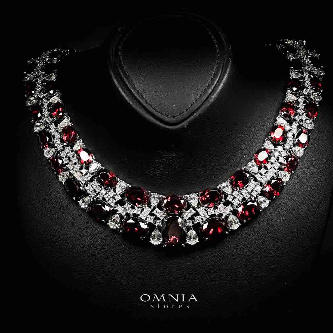 Omnia Maimoona Red and White Necklace In 925 Silver High Quality Certified Lab Crafted Stones - OMNIASTORES UAE