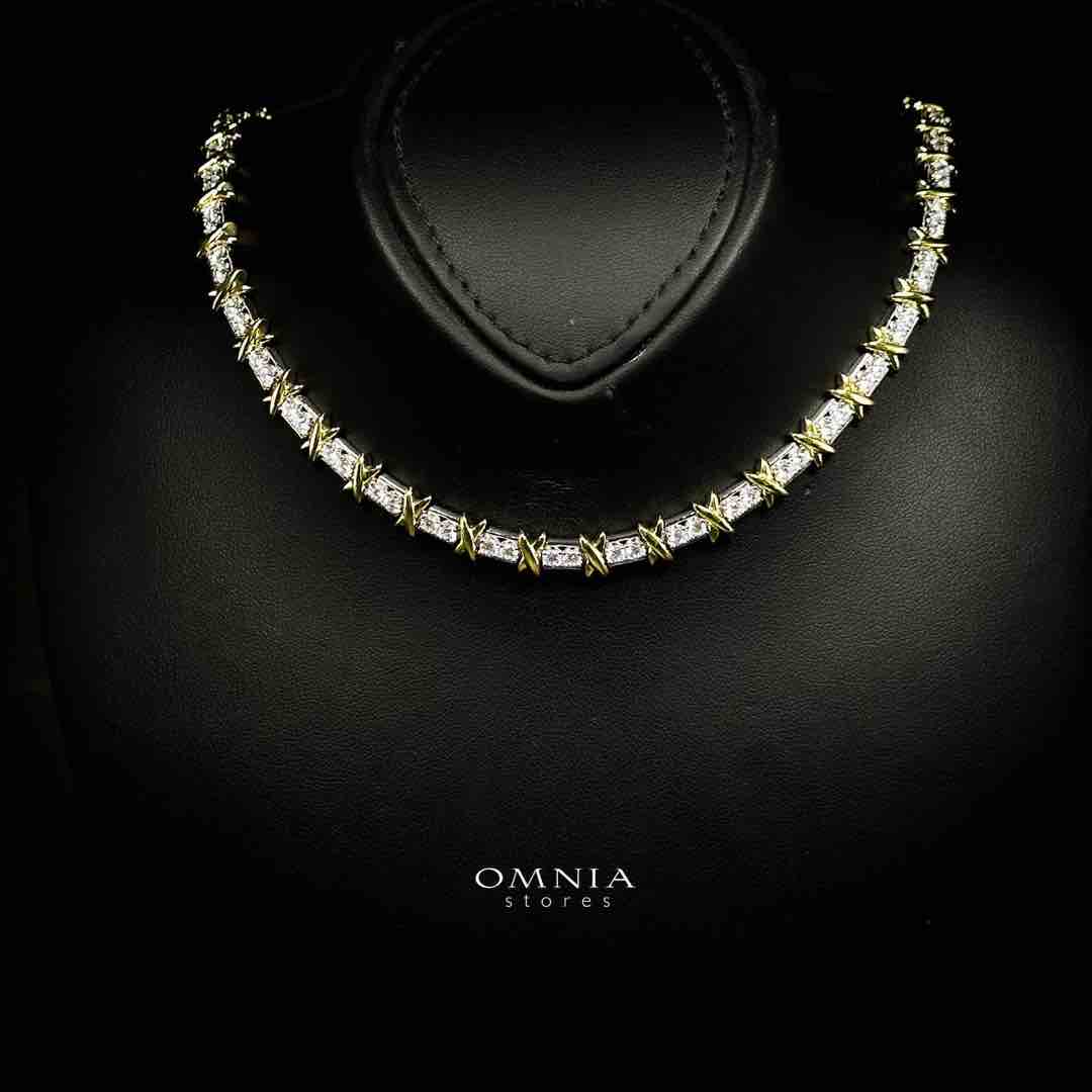 Omnia Aasima White and Glod Necklace In 925 Silver High Quality Certified Lab Crafted Stones 42cm - OMNIASTORES UAE