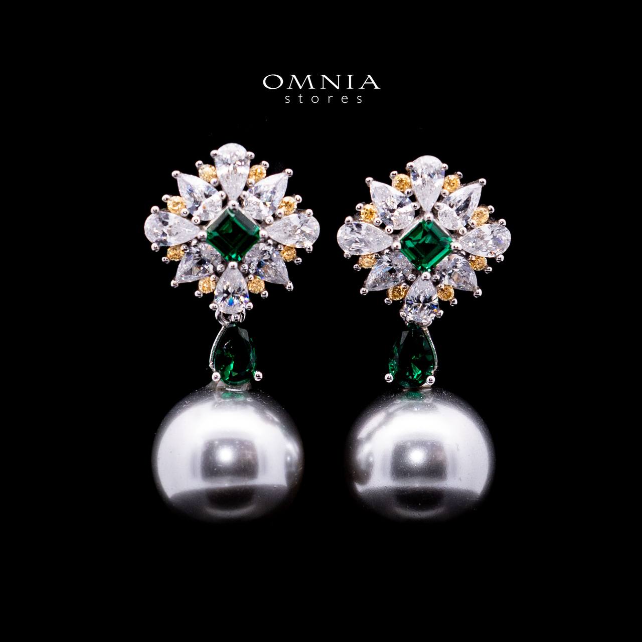 Omnia Nashita Fresh Water Pearl Drop Earrings in 925 Silver In High Quality Simulated Diamonds - OMNIASTORES UAE