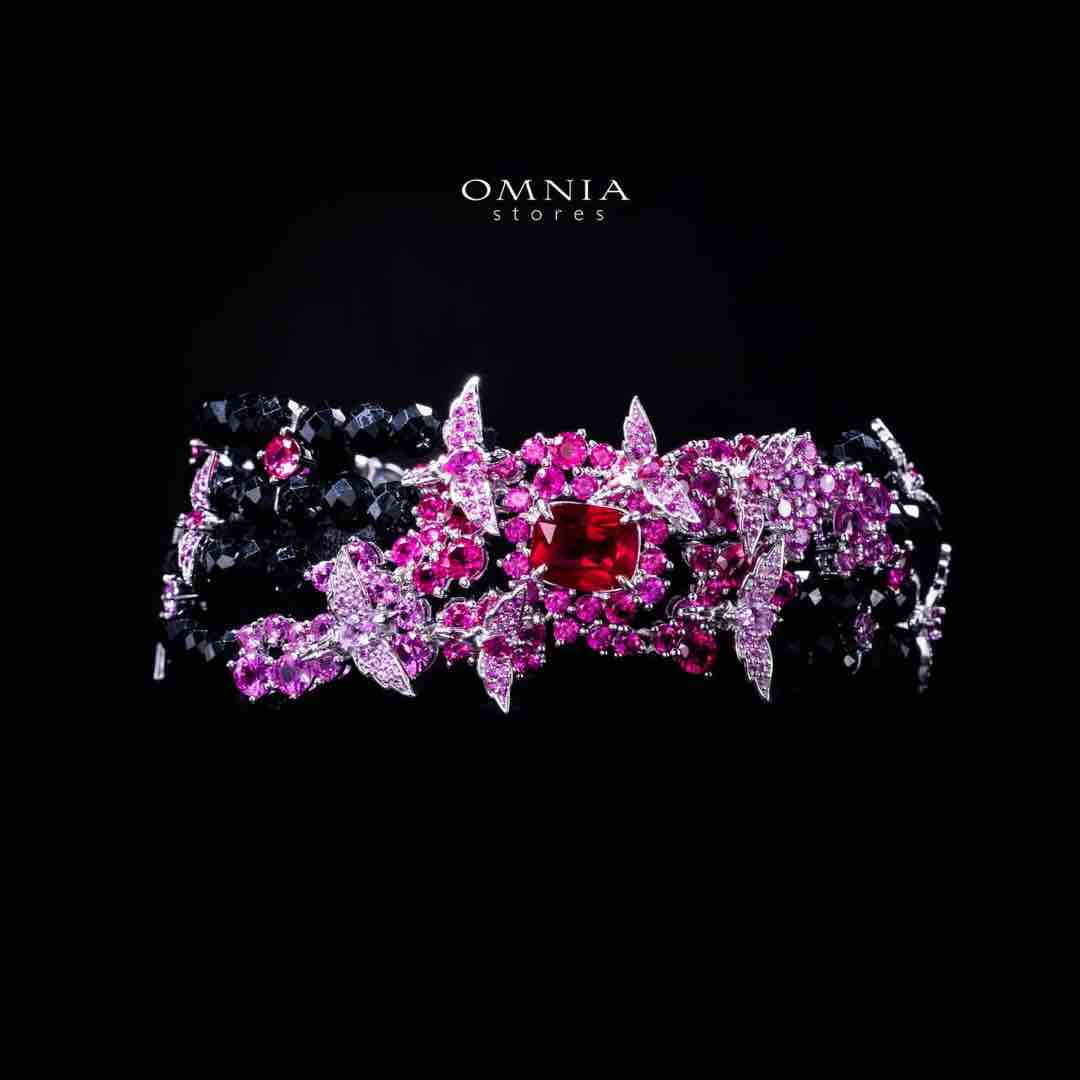 Omnia Blossom Black Beads Bracelet in 925 Silver with High Quality Simulated Diamonds - OMNIASTORES UAE