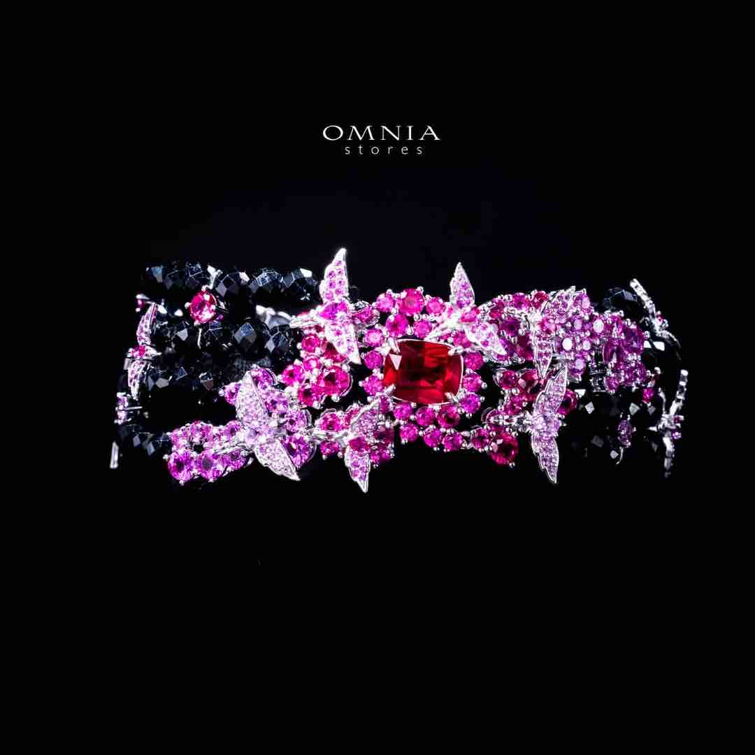 Omnia Blossom Black Beads Bracelet in 925 Silver with High Quality Simulated Diamonds - OMNIASTORES UAE