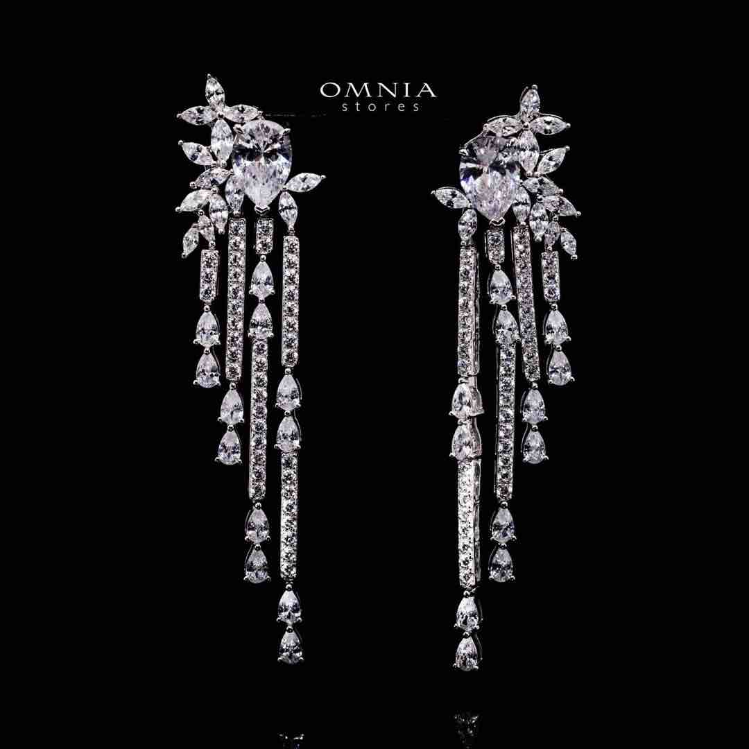 Omnia Abir White Bridal Drop Earrings in 925 Silver with Pear and Marquise-Cut High-Quality Simulated Diamonds - OMNIASTORES UAE
