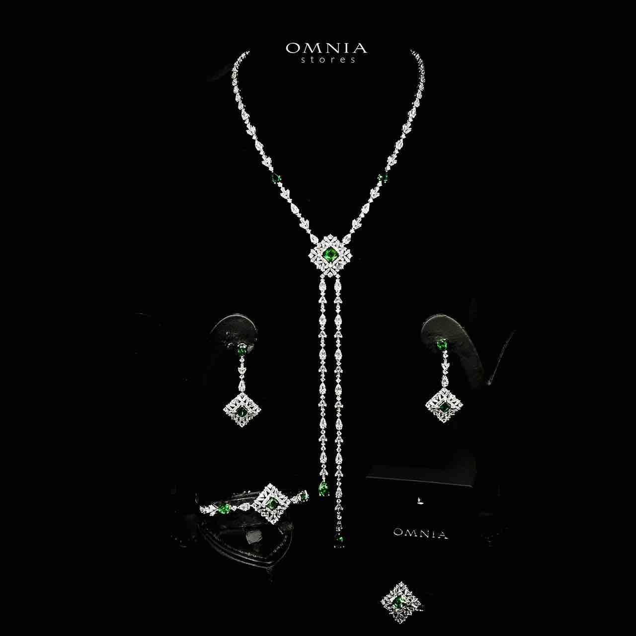 Omnia Donya Green Long Chain Full Set in High Quality Zircon Stone in Rhodium Plated - OMNIASTORES UAE