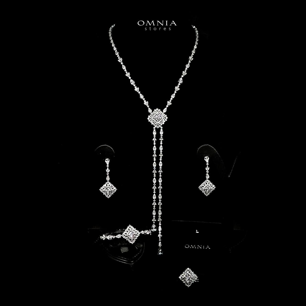 Omnia Donya White Long Chain Full Set in High Quality Zircon Stone in Rhodium Plated - OMNIASTORES UAE