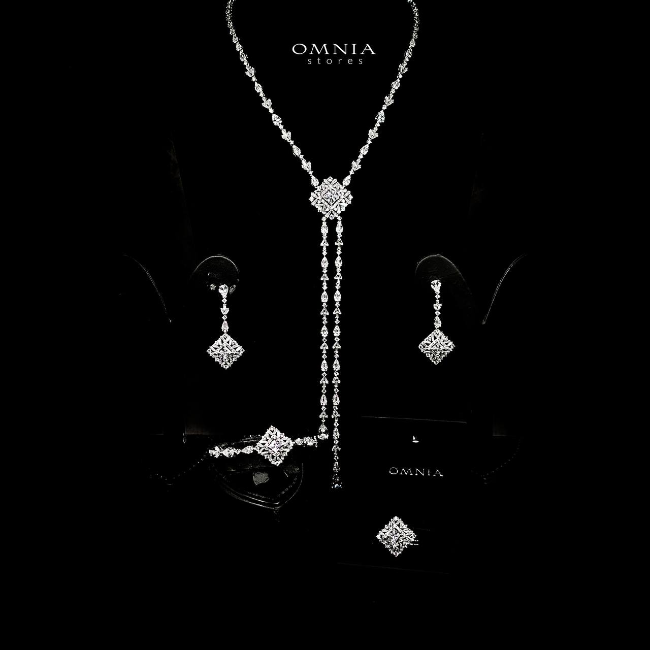 Omnia Donya White Long Chain Full Set in High Quality Zircon Stone in Rhodium Plated - OMNIASTORES UAE
