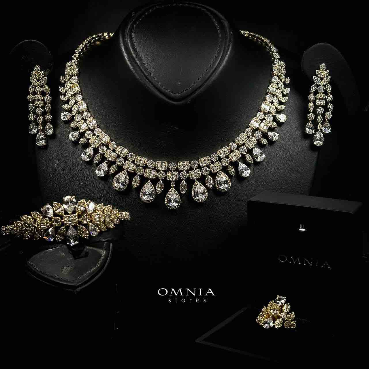 Omnia Adelita Golden Luxury Bridal Full Set in High Quality Zircon Stone Rhodium Plated - OMNIASTORES UAE