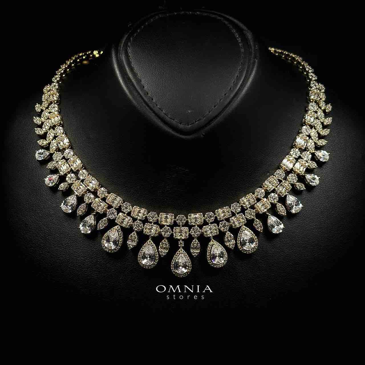Omnia Adelita Golden Luxury Bridal Full Set in High Quality Zircon Stone Rhodium Plated - OMNIASTORES UAE