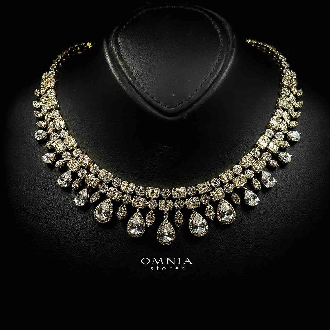 Omnia Adelita Golden Luxury Bridal Full Set in High Quality Zircon Stone Rhodium Plated - OMNIASTORES UAE