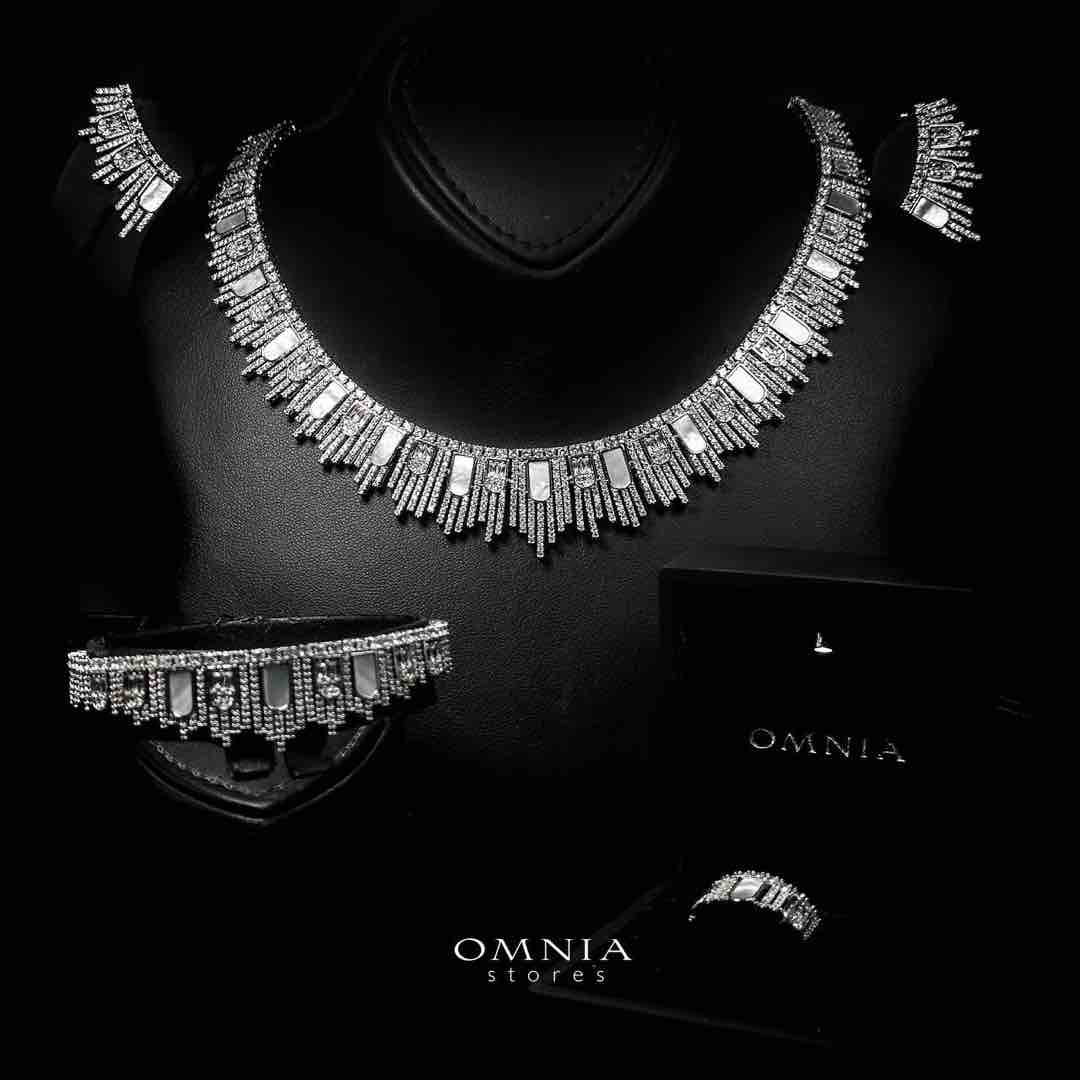 Omnia Naseera Luxury Bridal White Full Set in High Quality Zircon Stone Rhodium Plated - OMNIASTORES UAE