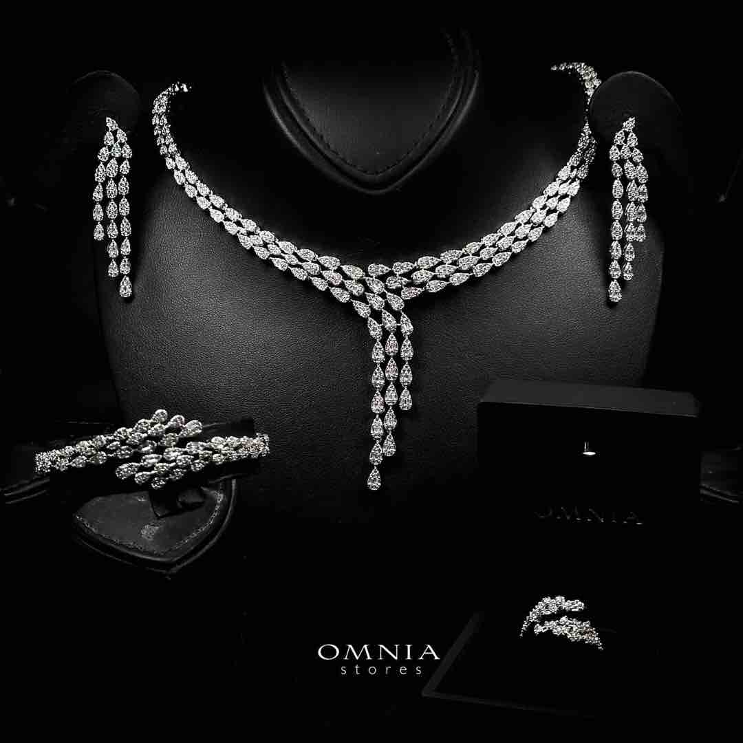 Omnia Nasiha Luxury Bridal White Full Set in High Quality Zircon Stone Rhodium Plated - OMNIASTORES UAE