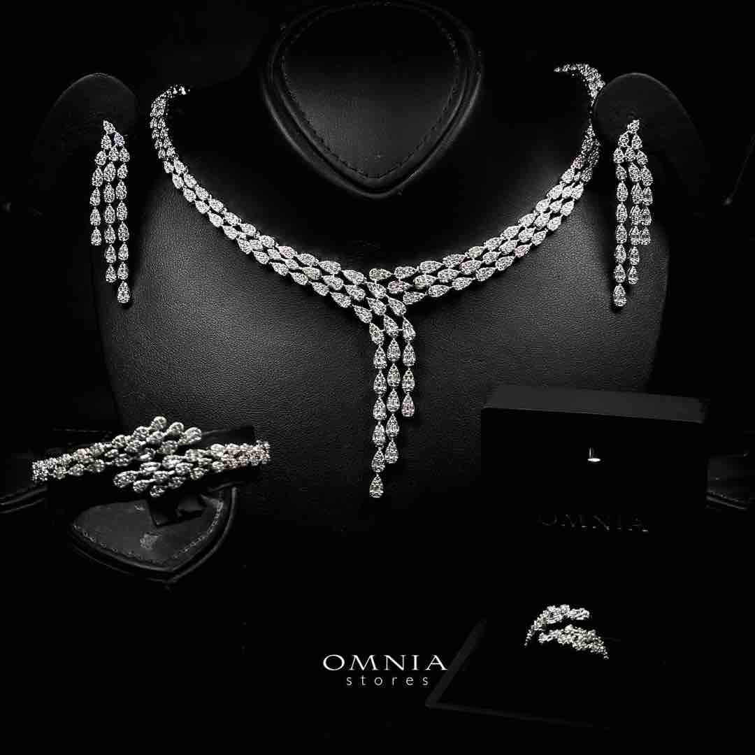 Omnia Nasiha Luxury Bridal White Full Set in High Quality Zircon Stone Rhodium Plated - OMNIASTORES UAE