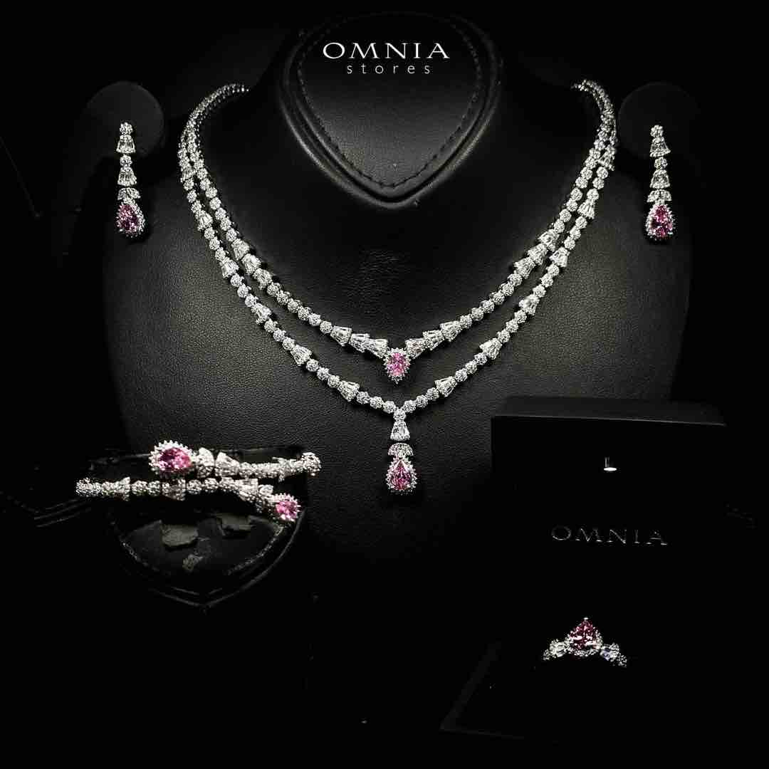 Omnia Ethereal Pink Drop Luxury Bridal Full Set in High Quality Rhodium Plated Zircon Stones - OMNIASTORES UAE