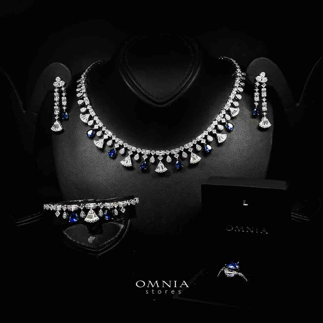 Omnia Marwa Blue Bridal Full Set in High Quality Zircon Stone Rhodium Plated - OMNIASTORES UAE