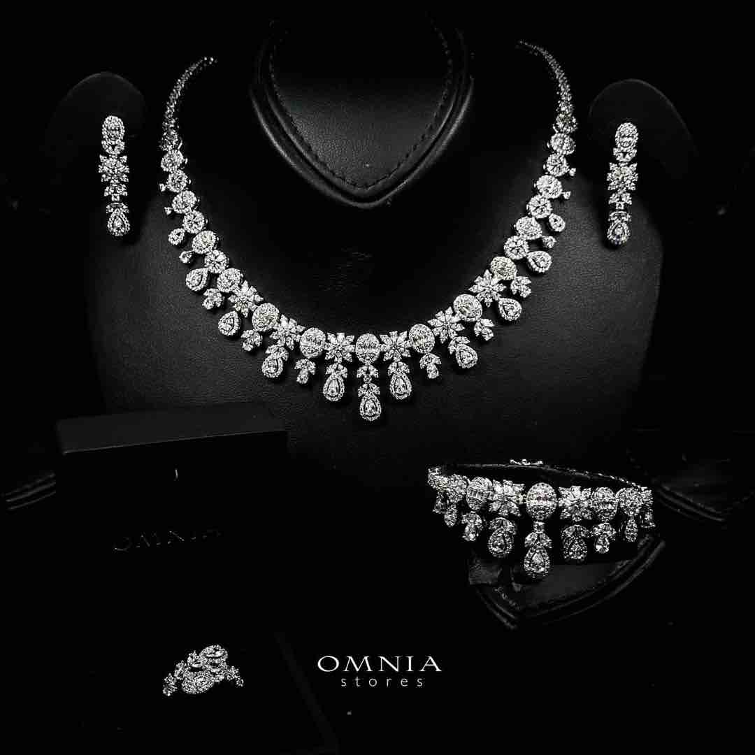 Omnia Trisha White Full set Accessories in High Quality Zircon Stone in Rhodium Plated - OMNIASTORES UAE