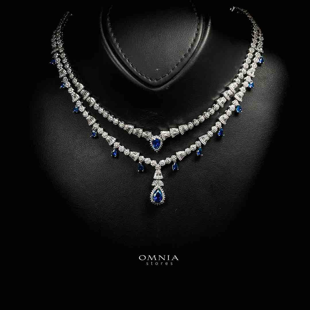 Omnia Ghada Blue Bridal Full Set with Rhodium Plated in High Quality Zircon Stone Rhodium Plated - OMNIASTORES UAE