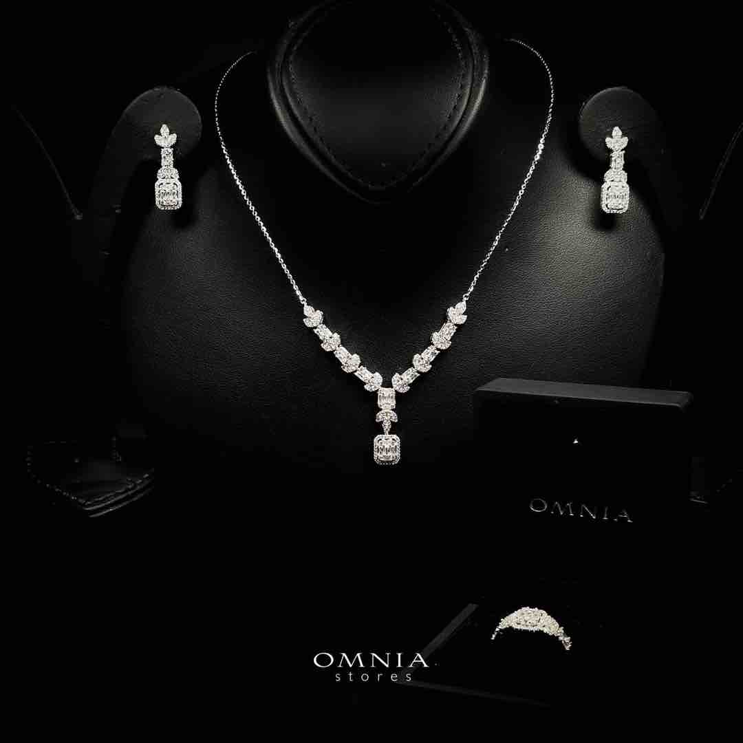 Omnia Janaan White Necklace, Earrings and Ring Set in 925 Silver with High Quality Simulated Diamonds - OMNIASTORES UAE