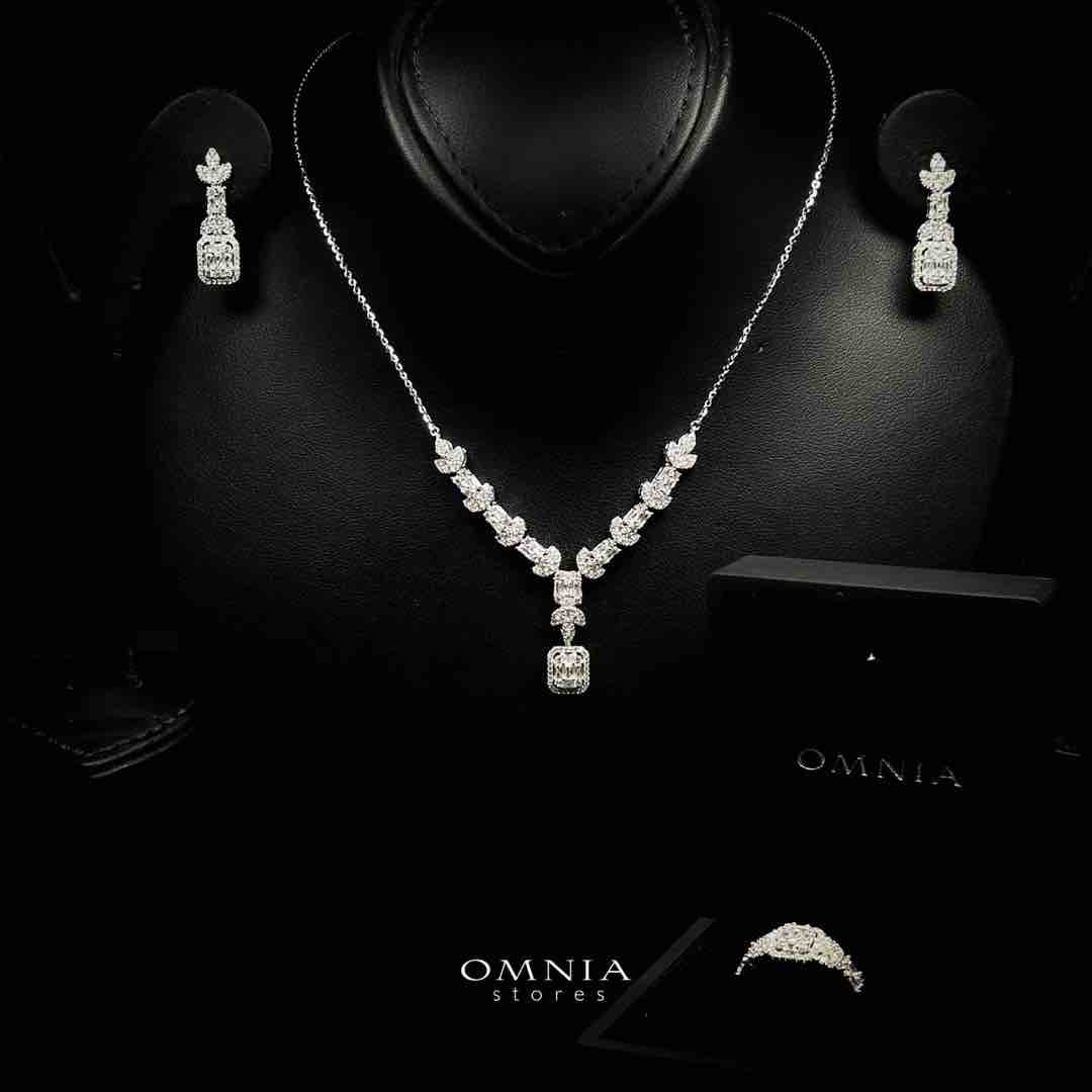 Omnia Janaan White Necklace, Earrings and Ring Set in 925 Silver with High Quality Simulated Diamonds - OMNIASTORES UAE