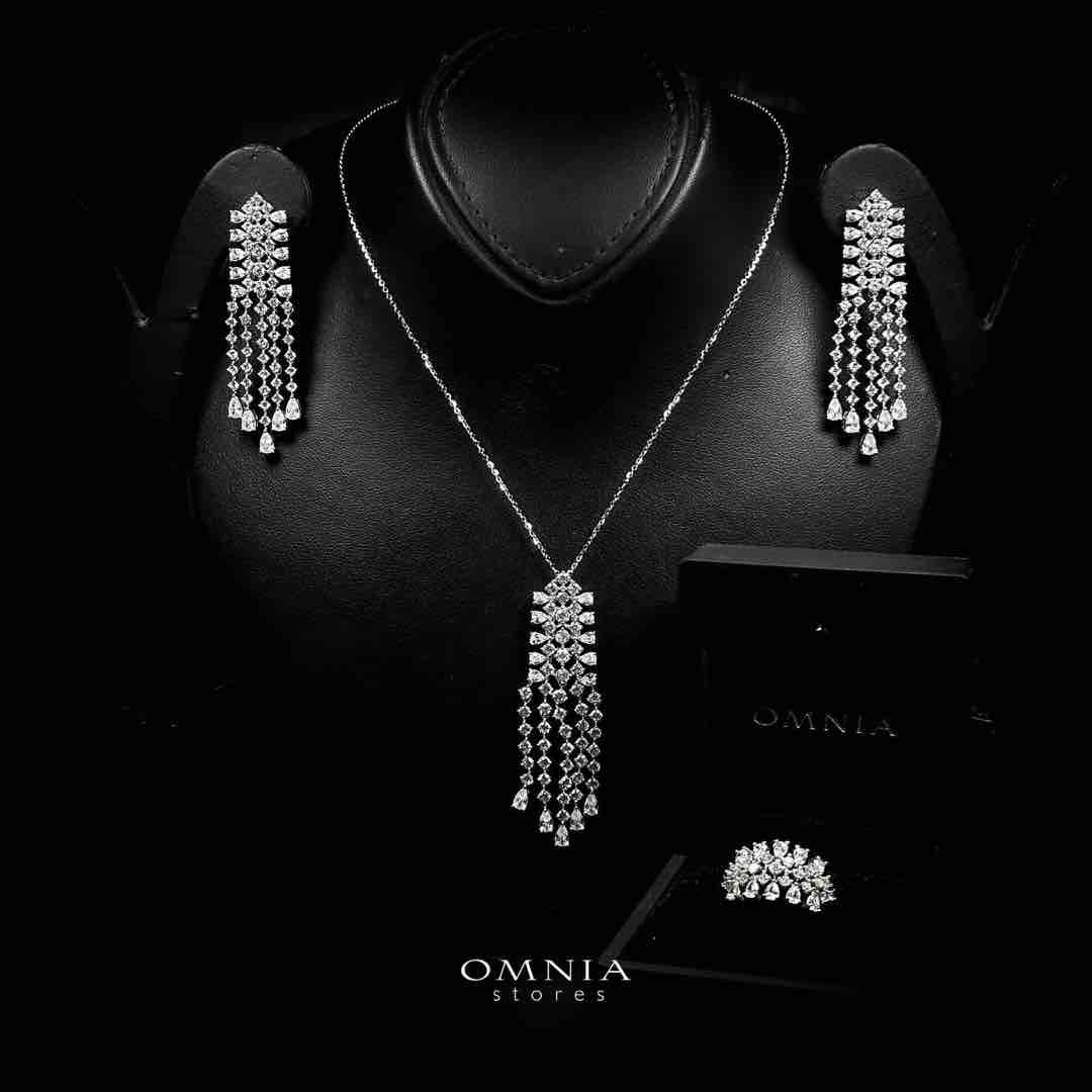Omnia Laiba White Necklace, Earrings and Ring Set in 925 Silver with High Quality Simulated Diamonds - OMNIASTORES UAE