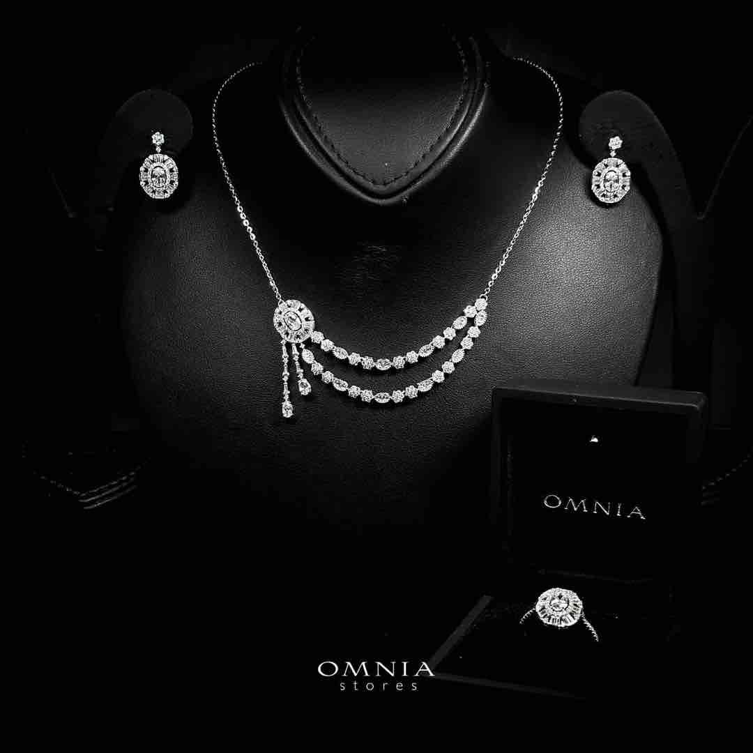 Omnia Majeeda White Necklace, Earrings and Ring Set in 925 Silver with High Quality Simulated Diamonds - OMNIASTORES UAE