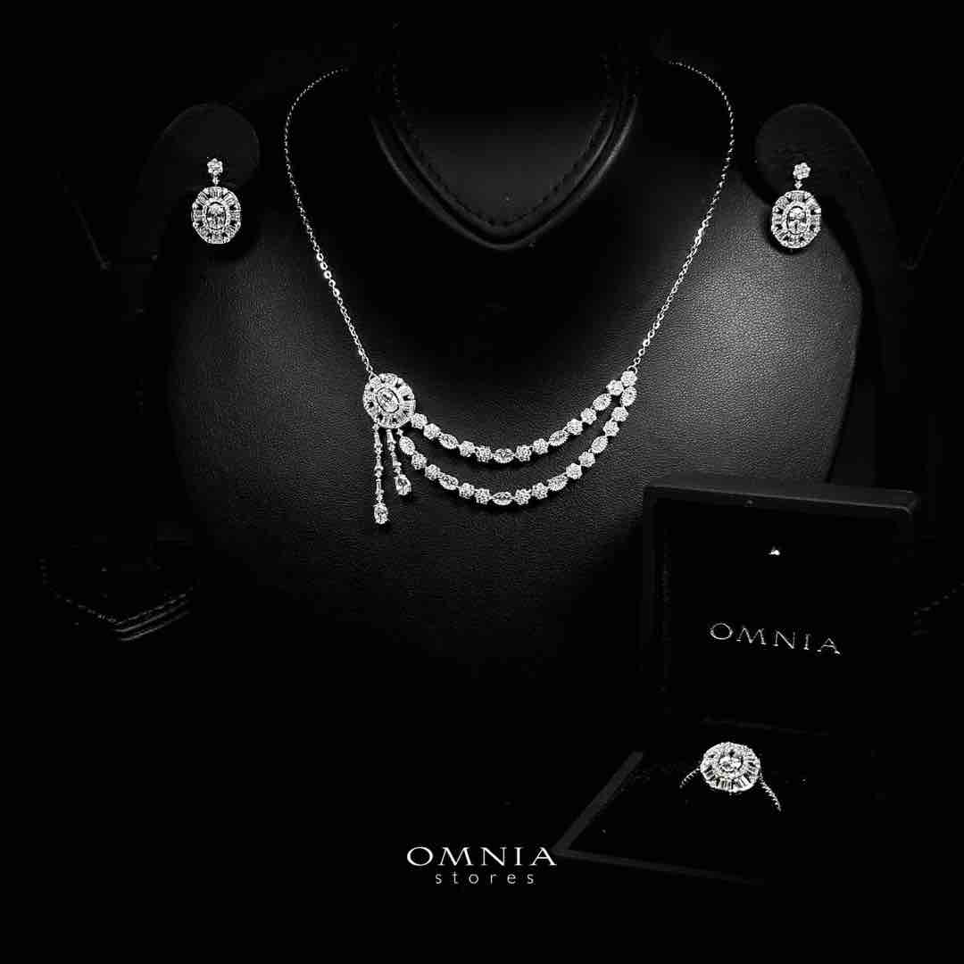 Omnia Majeeda White Necklace, Earrings and Ring Set in 925 Silver with High Quality Simulated Diamonds - OMNIASTORES UAE