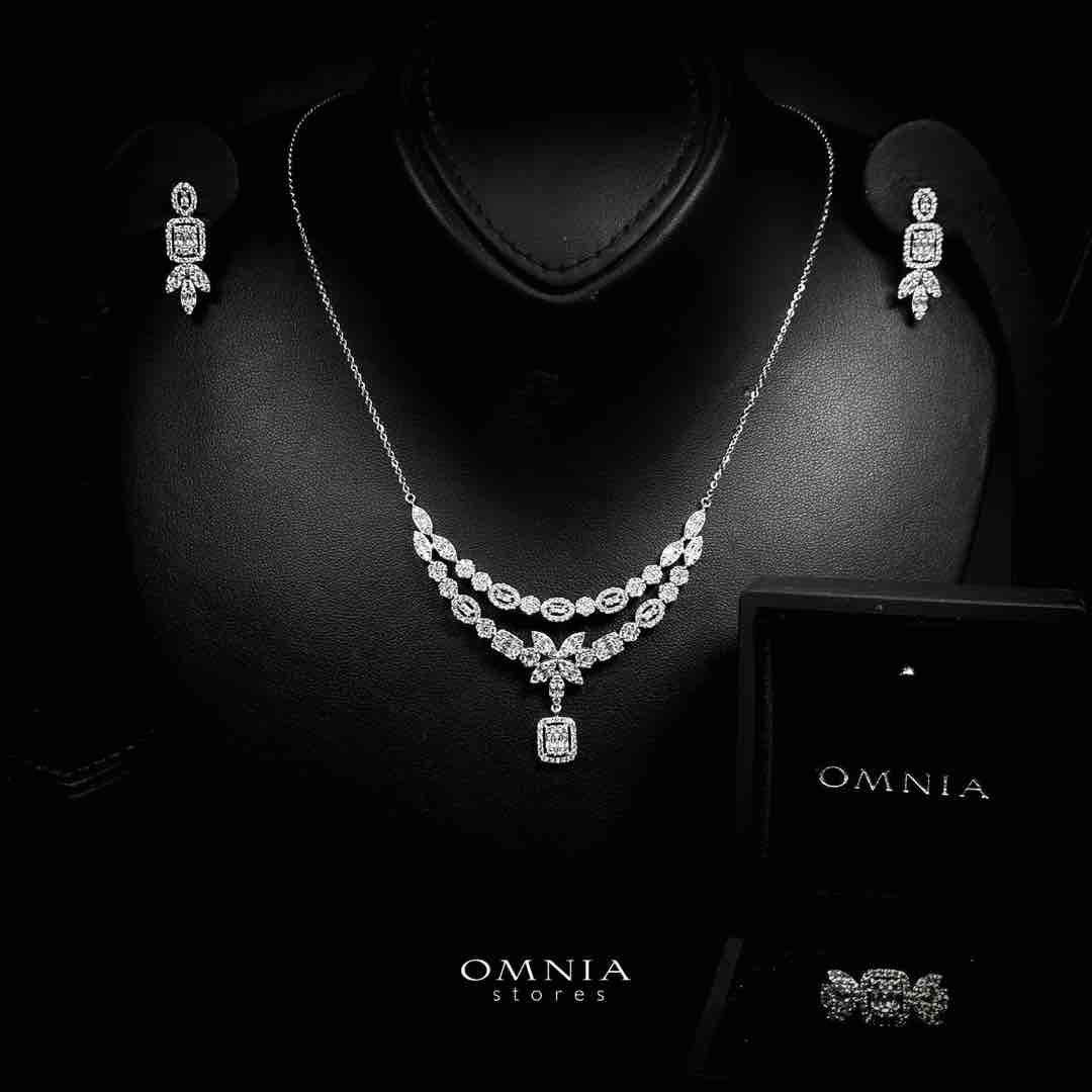 Omnia Mufeeda White Necklace, Earrings and Ring Set in 925 Silver with High Quality Simulated Diamonds - OMNIASTORES UAE