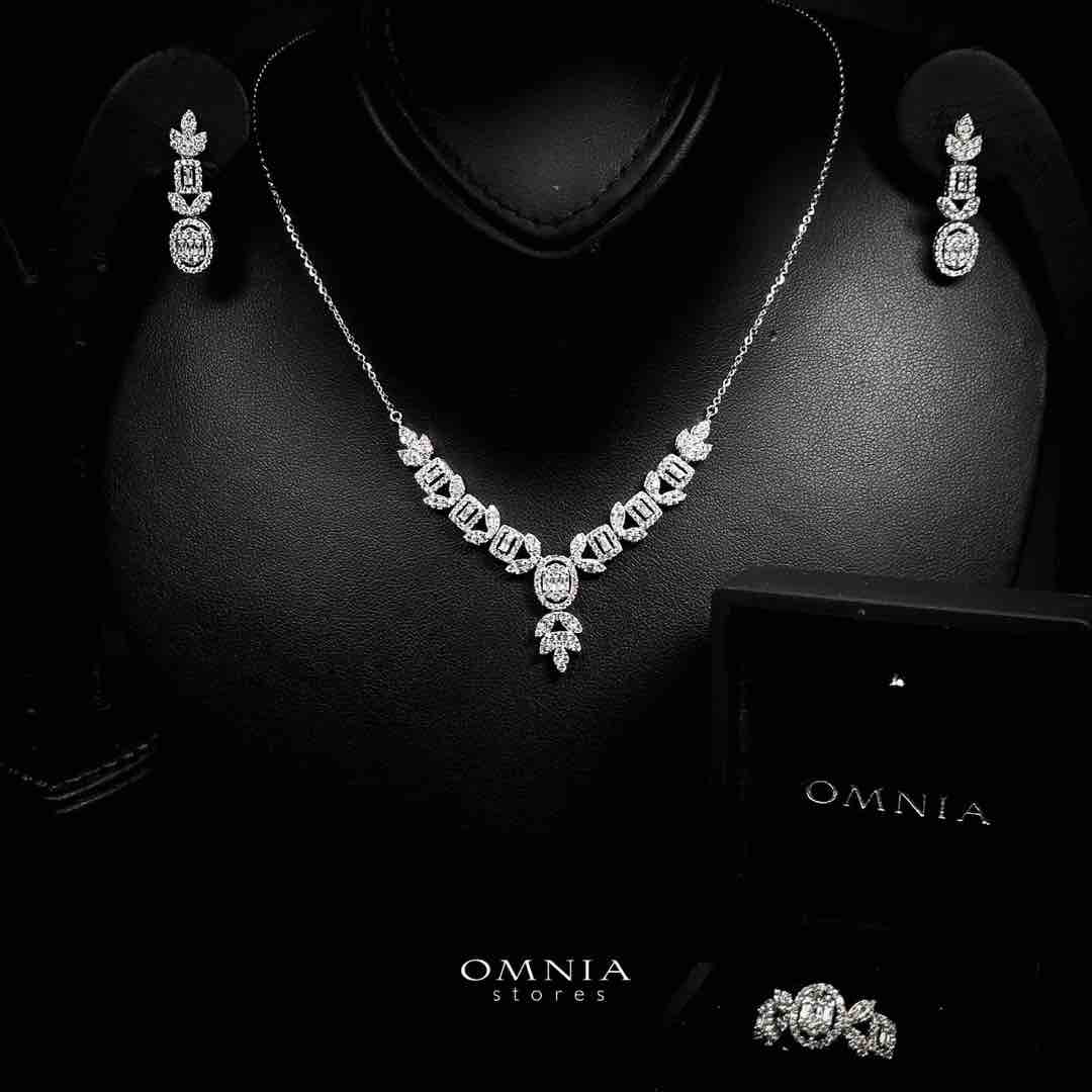 Omnia Nabeeha White Necklace, Earrings and Ring Set in 925 Silver with High Quality Simulated Diamonds - OMNIASTORES UAE