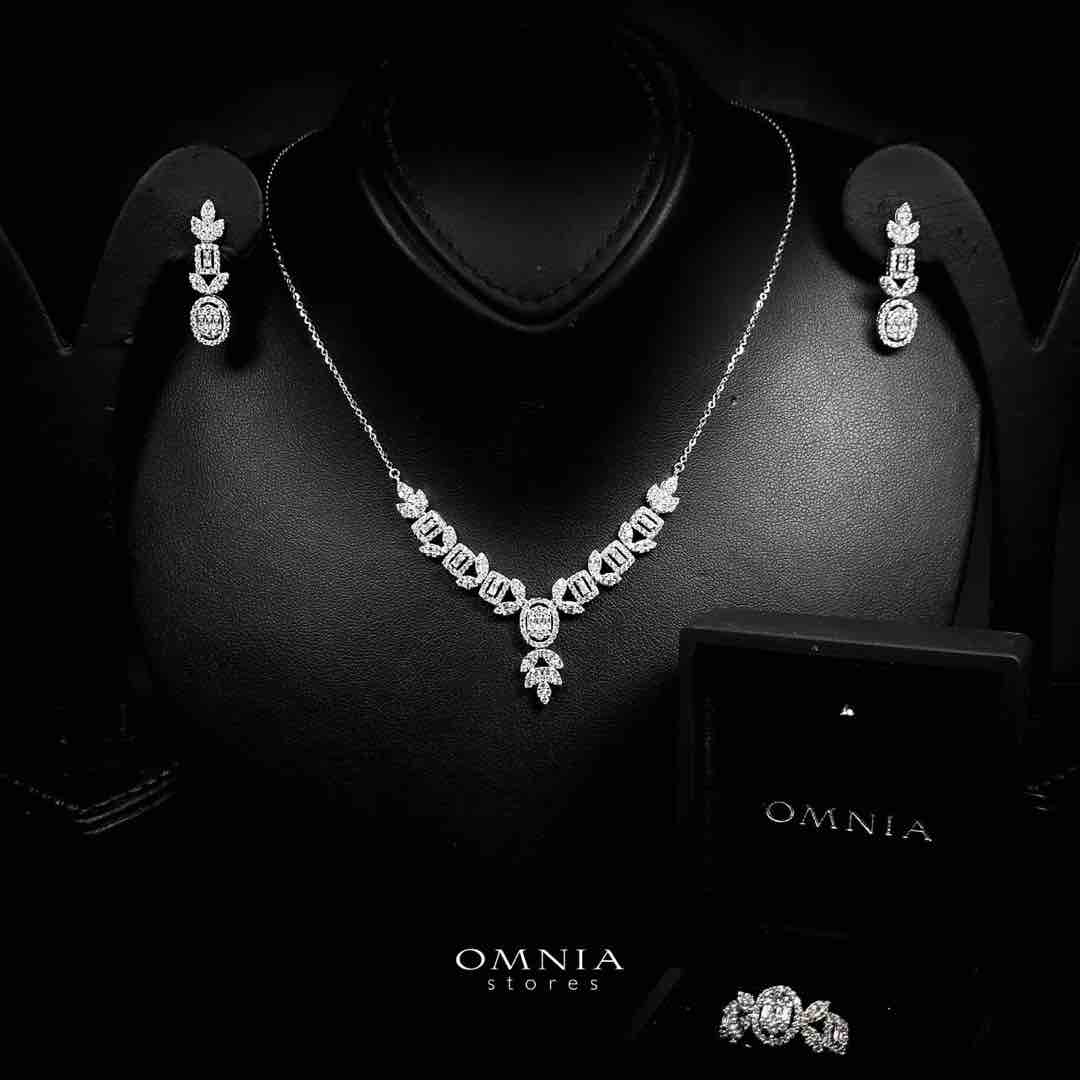 Omnia Nabeeha White Necklace, Earrings and Ring Set in 925 Silver with High Quality Simulated Diamonds - OMNIASTORES UAE