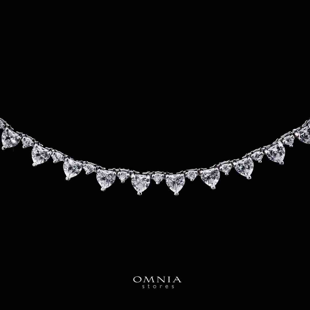 Omnia Radhwa White Heart Tennis Necklace, Earrings and Bracelet Set in 925 Silver with High Quality Simulated Diamonds - OMNIASTORES UAE