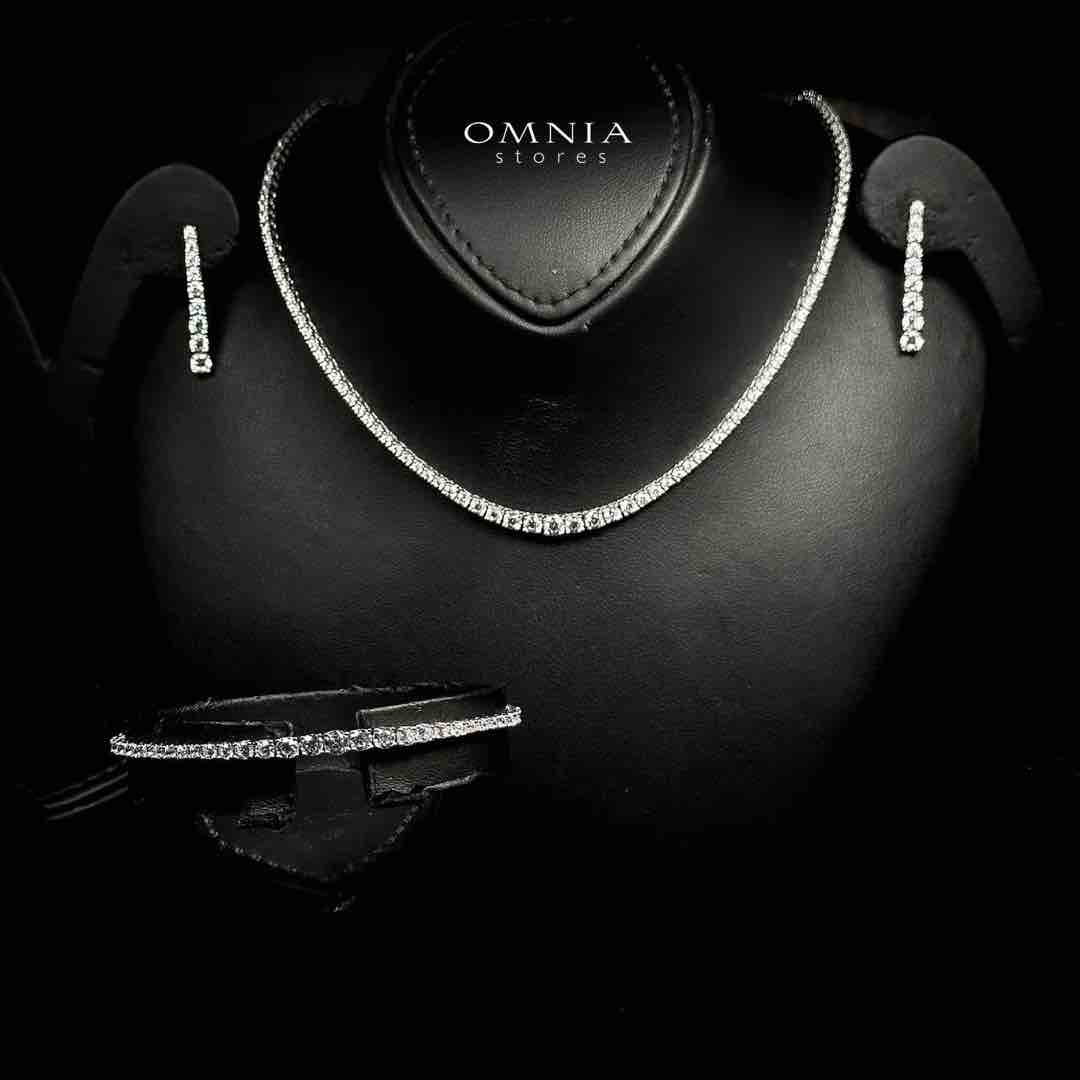 Omnia Zoya White Tennis Necklace, Earrings and Bracelet Set in 925 Silver with High Quality Simulated Diamonds