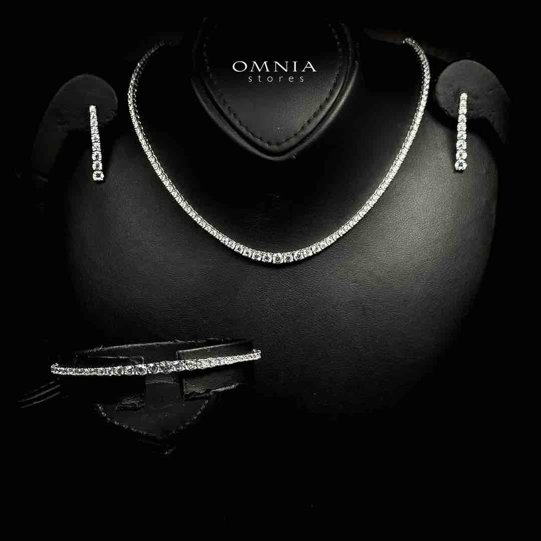 Omnia Zoya White Tennis Necklace, Earrings and Bracelet Set in 925 Silver with High Quality Simulated Diamonds